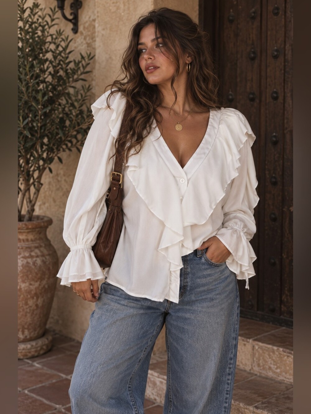 White Ruffle Blouse Size S Romantic Victorian Cottagecore Piratecore Shirt